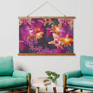 Hawaiianische Blume Frenzy Wandteppich Mit Holzrahmen