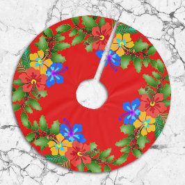 Hawaiianische Blume Hibiskus Red Polyester Weihnachtsbaumdecke