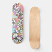 Hawaiianische Blume Hibiskus Weiße Pastellfarben Skateboard (Vorderseite)
