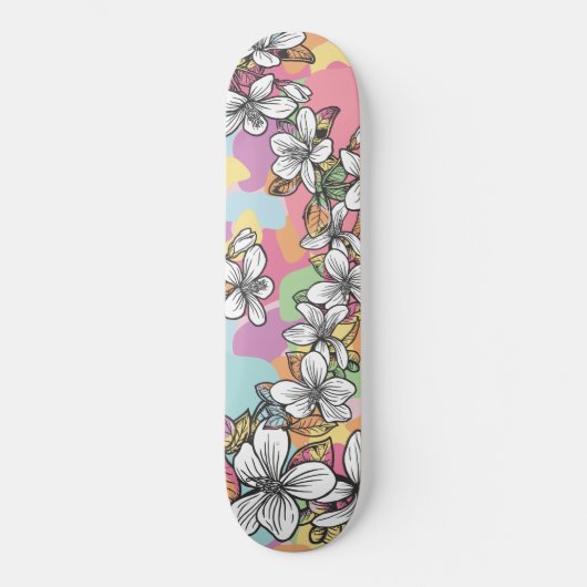 Hawaiianische Blume Hibiskus Weiße Pastellfarben Skateboard (Vorderseite)