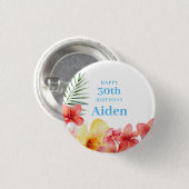 Hawaiianische Blumen Geburtstag Button (Vorne & Hinten)