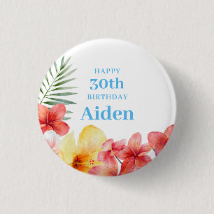 Hawaiianische Blumen Geburtstag Button