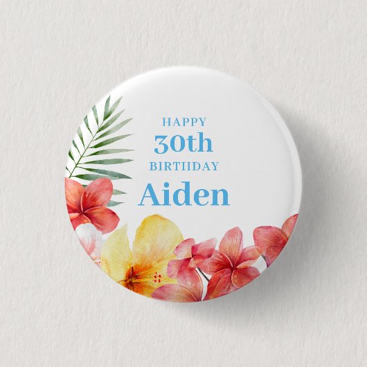 Hawaiianische Blumen Geburtstag Button (Vorderseite)