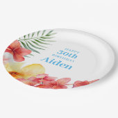 Hawaiianische Blumen Geburtstag Pappteller (Schrägansicht)