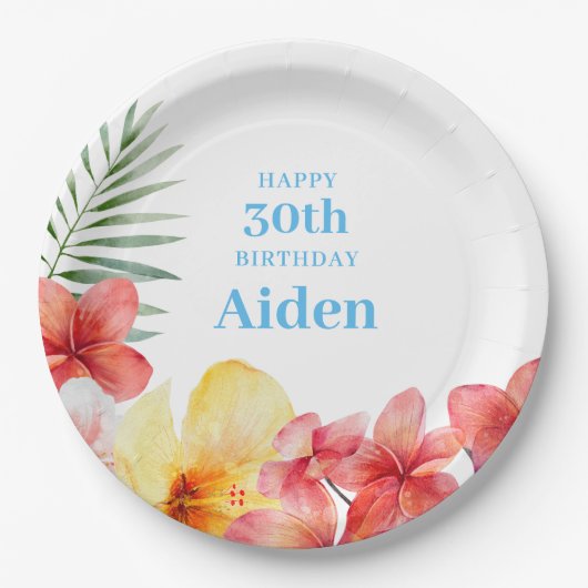Hawaiianische Blumen Geburtstag Pappteller (Vorderseite)