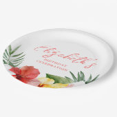 Hawaiianische Blumen zum Geburtstag Pappteller (Schrägansicht)