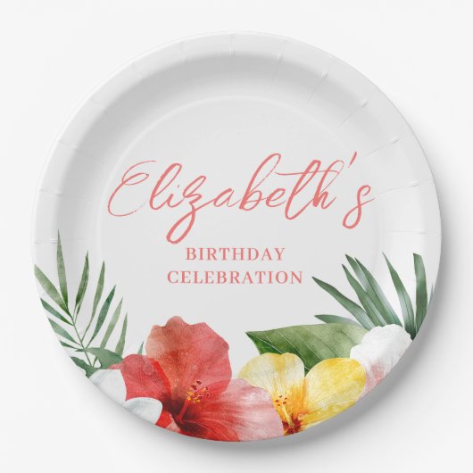 Hawaiianische Blumen zum Geburtstag Pappteller (Vorderseite)