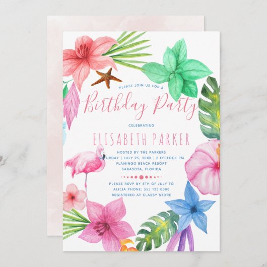 Hawaiianische Blumenpracht Geburtstagsparty Einladung (Vorne/Hinten)