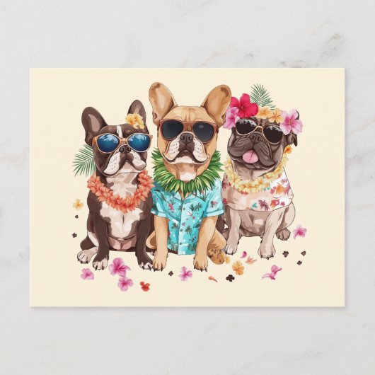 Hawaiianische Bulldogs Blume Lei Postkarte (Vorderseite)