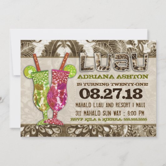 Hawaiianische Cocktails Sandy Brown Einladung (Vorderseite)