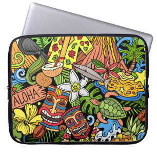 Hawaiianische Doodles: buntes, nahtloses Cartoon Laptopschutzhülle