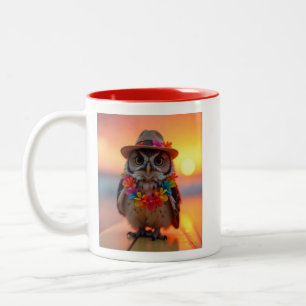 Hawaiianische Eule mit einer lei-Halskette-Tasse Zweifarbige Tasse