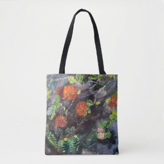 Hawaiianische Flora schwarz und rot Tote Tasche