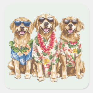 Hawaiianische Golden Retriever Hunde Blumen Lei Quadratischer Aufkleber