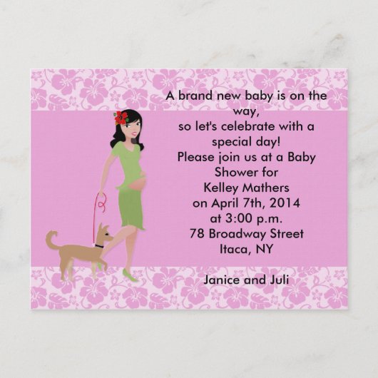 Hawaiianische Grenze mit moderner Mama mit Hund Einladungspostkarte (Vorderseite)