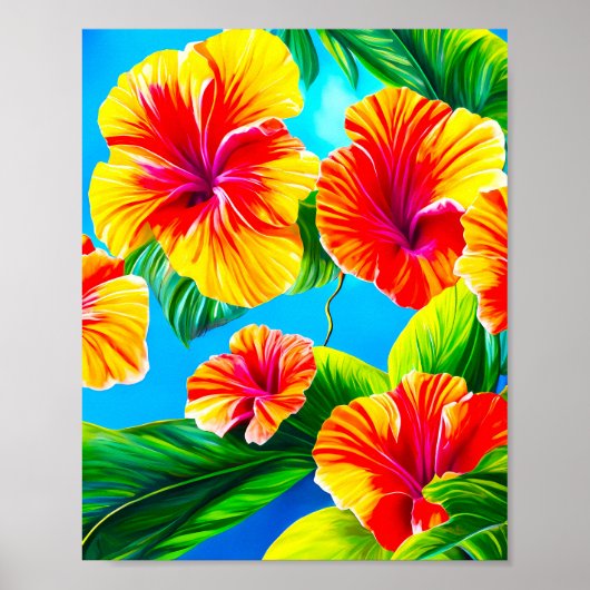 Hawaiianische Hibiskus-Blume auf blauem Hintergrun Poster (Vorne)