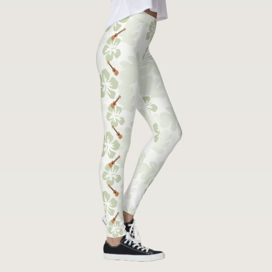 Hawaiianische Hibiskus Blume Ukulele Musikinstrume Leggings (Rechts)