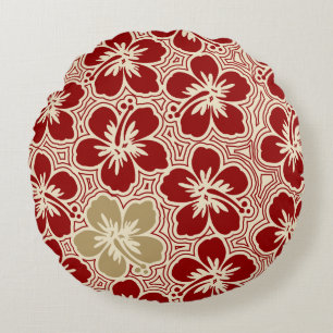 Hawaiianische Hibiskus-Pinstriped-Wendekissen Rundes Kissen