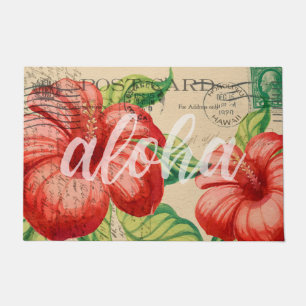 Hawaiianische Hibiskus-Postkarte im Vintage-Stil Fußmatte