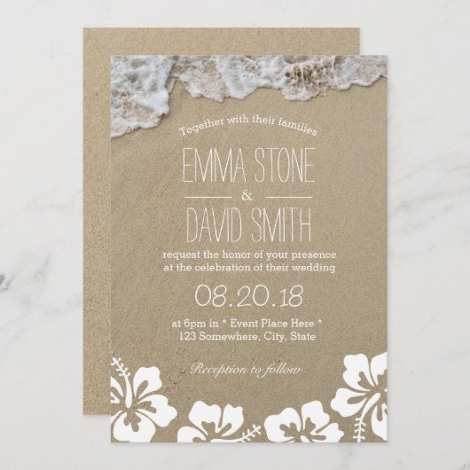 Hawaiianische Hibiskus Summer Beach Hochzeit in Ur Einladung (Vorne/Hinten)