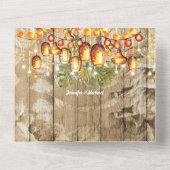 Hawaiianische Himmelslaternen boho Rose Holz tropi All In One Einladung (Rückseite)