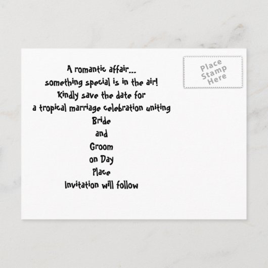 Hawaiianische Hochzeit in Urlaubsort Save the Date Ankündigungspostkarte (Rückseite)