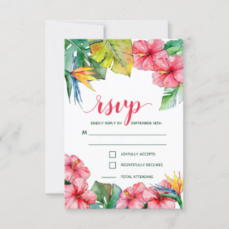 Hawaiianische Hochzeit mit tropischem Hibiskus RSVP Karte