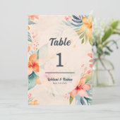 Hawaiianische Hochzeitstil-Tischnummer Einladung (Stehend Vorderseite)