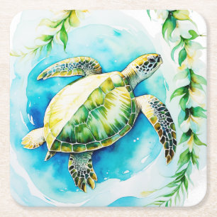 Hawaiianische Honu mit Plumeria & Maile Watercolor Rechteckiger Pappuntersetzer