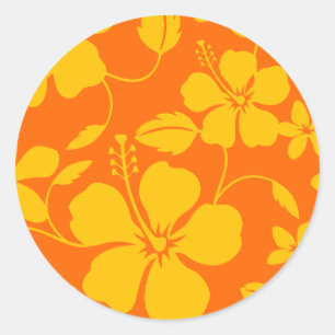 Hawaiianische Hula (Hibiskus) Orange Mischung Runder Aufkleber