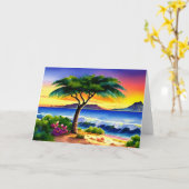 Hawaiianische Insel Sunset Wasserfarbe Karte (Gelbe Blume)