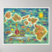 Hawaiianische Inseln Fun Map Poster (Vorne)