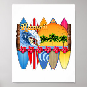 Hawaiianische Inseln Surfen Poster
