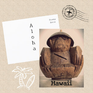 Hawaiianische Kokosnuss-Affen-Bank Retro-Kitsch Postkarte