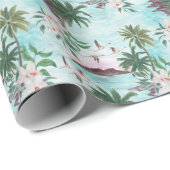 Hawaiianische Landschaft Flamingo Wasserfarben Mus Geschenkpapier (Rolleneckpunkt)
