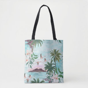 Hawaiianische Landschaft Flamingo Wasserfarben Mus Tasche