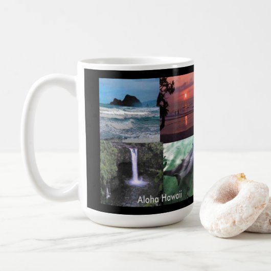 Hawaiianische Landschaft Vier Foto Aloha Hawaii Kaffeetasse (Mit Donut)