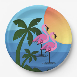 Hawaiianische Luau-Party Flamingo Palmen Pappteller