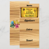 Hawaiianische Luau-Party oder Hochzeits-Menü Menükarte (Vorne/Hinten)