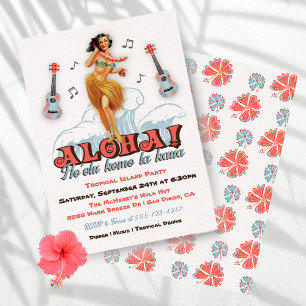 Hawaiianische Luau Retro Hula Mädchen Party Einladung