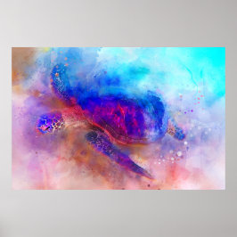 Hawaiianische Meeresschildkröte-Wasserfarbenposter Poster