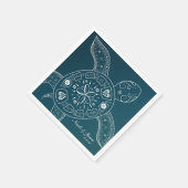 Hawaiianische Meeresschildkröte Weiß auf Aquamarin Serviette (Ecke)