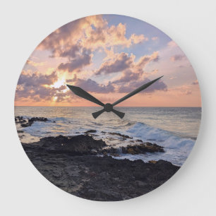 Hawaiianische Ozean-Sonnenuntergangs-Landschaftsfo Große Wanduhr