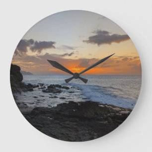 Hawaiianische Ozean-Sonnenuntergangs-Landschaftsfo Große Wanduhr