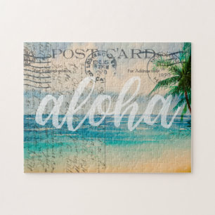 Hawaiianische Palmen Vintage Postkarte Puzzle