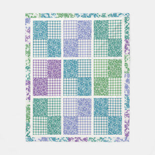Hawaiianische Patchworkdecke Ozeanblau Palaka Fleecedecke