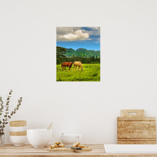 Hawaiianische Pferde, Hokulei Peak, Kauai, Vertika Poster (Küche)