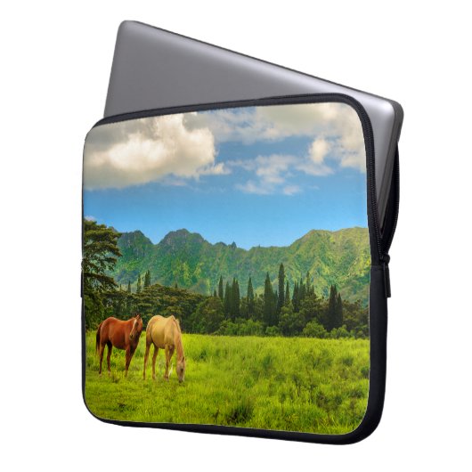Hawaiianische Pferde, Hokulei Peak, Kauai Wetsuit Laptopschutzhülle (Vorderseite Links)
