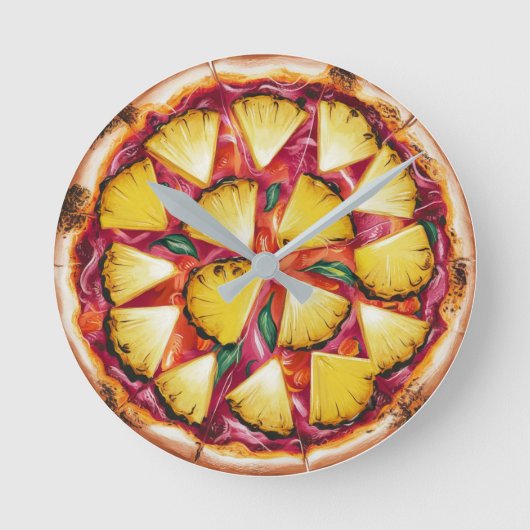 Hawaiianische Pizza Runde Wanduhr (Vorderseite)