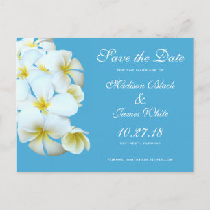 Hawaiianische Plumeria-Blume Save the Date Postkar Ankündigungspostkarte